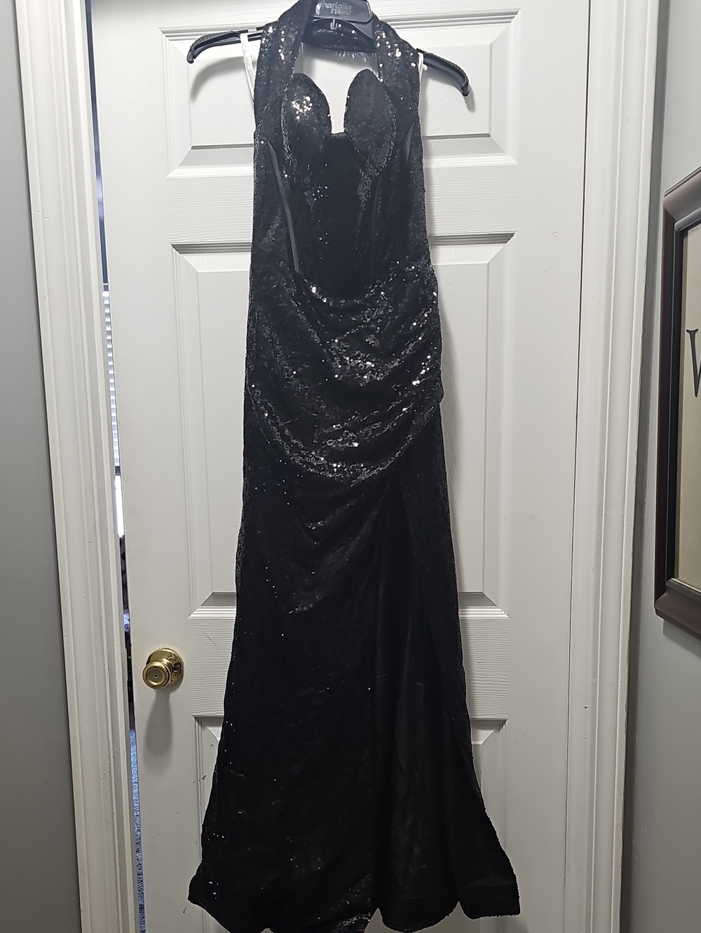 Elegant Black Sequin Halter Prom Dress